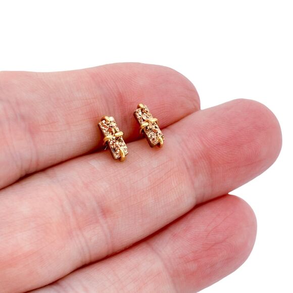 Vintage Sterling Silver 925 Gold Tone Druzy Quartz Stud Earrings - Picture 1 of 7